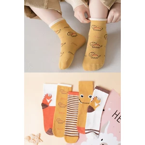 5 Çift Dinazor Desenli Mevsimlik Çocuk Çorap