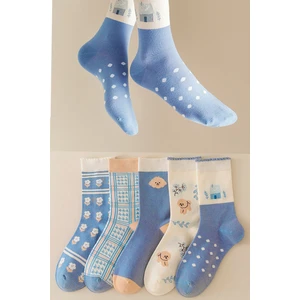 5'li Desenli Mavi Kadın Çorap