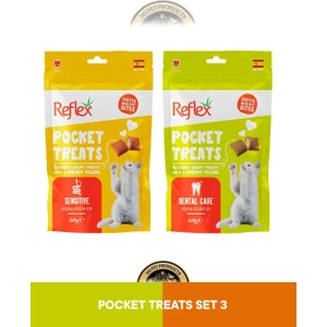 Pocket Treats Sensitive - Hassas Kediler & Dental Care - Ağız ve Diş Sağlığı İçin Kedi Ödül Maması Seti 2x60 gr