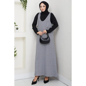 Kaz Ayağı Desen Jile Elbise Siyah HM2865
