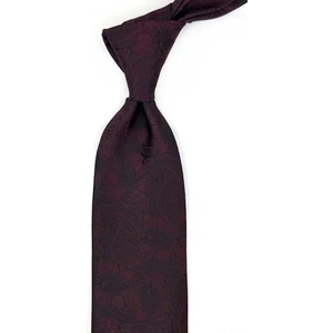 Bordo - Siyah Çiçek Desen Mendilli Klasik Kravat KK13335