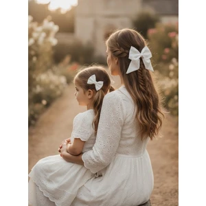 Fisto El Yapımı Anne Kız Klasik Otomatik Beyaz Fiyonk Toka, Fisto Toka, Kına Nikah Kadin Toka