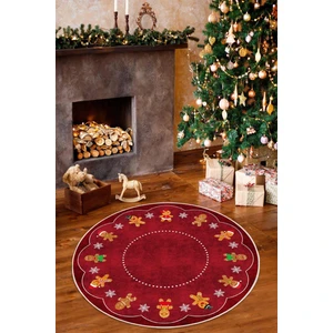 Pelura Halı Yılbaşı Konseptli Gingerbread Desenli Yuvarlak Yıkanabilir Kaymaz Dijital Baskı Halı
