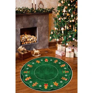 Pelura Halı Yılbaşı Konseptli Gingerbread Desenli Yuvarlak Yıkanabilir Kaymaz Dijital Baskı Halı