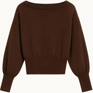 6988 Kadın Asimetrik Rib Kesim Kayık Yaka Triko Kazak Kahve