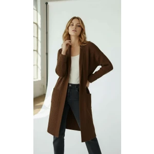 Kadın Şal Yaka Oversize Uzun Triko Hırka