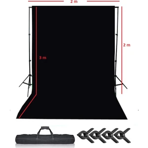 black screen siyah fon perde (2x3m)  FON STANDI 4 adet fon mandalı