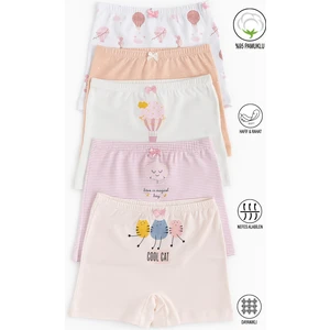 Özkan 41602 5'li Paket Kız Çocuk Karışık Renkli Desenli Pamuklu Yumuşak Rahat Şort Boxer