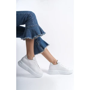 Sy Leather Dante Model  Deri Kadın Bağcıklı Kalın Taban Sneaker Spor Ayakkabı