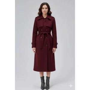 Bordo Regular Rüzgarlık Detaylı Kaşe Kaban