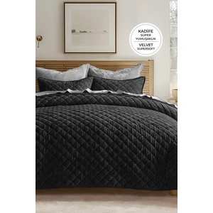 Evlen Home Collection Kapitone Kadife Yatak Örtüsü Seti Tek Kişilik Supersoft 2 Parça Yumuşak Elyaf Dolgulu Çeyizlik Siyah