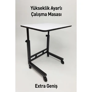 Forada Home & Style Yükseklik Ayarlı Laptop Masası - Extra Geniş Çalışma Masası -  (50X70 cm Mdf Tablalı / Tekerlekli)