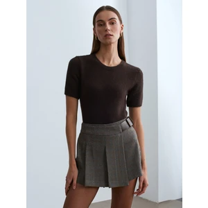 10651 Yün Karışımlı Kısa Kollu Kazak-Koyu Kahve