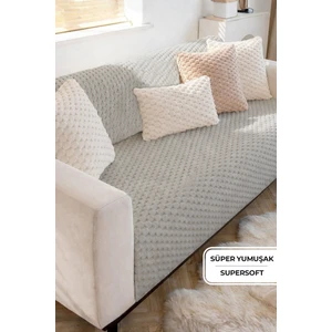 Evlen Home Collection Soft Kürklü Koltuk Örtüsü 170X215 cm Yumuşak Peluş Lüks Kaymaz Taban Kanepe Örtüsü Gri