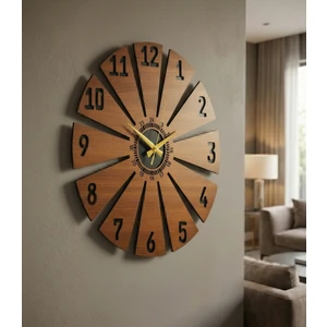 AA Shop Ahşap Ceviz Mobilya Renk Desenli Hediyelik Sessiz Duvar Saati 50 cm