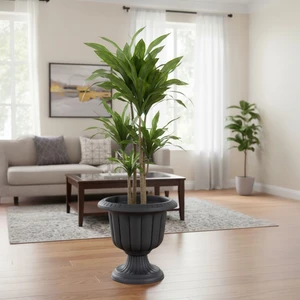 Nergis Dekoratif Kırık Beyaz Ayaklı Saksı - Plastik Çiçek Saksısı 3,4 Litre Hacim