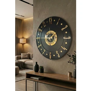 AA Shop Siyah Renk Gold Sayılı Hediyelik Ahşap Dekoratif Farklı Desenli Ev Hediyelik Duvar Saati 50CM