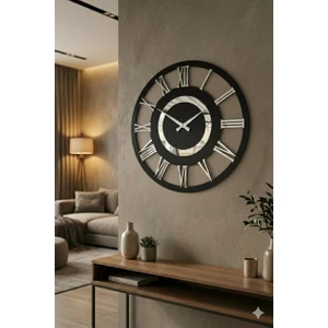 AA Shop Siyah Renk Pleksi Aynalı Sayılı Hediyelik Ahşap Dekoratif Farklı Desenli Ev Hediyelik Duvar Saati 50CM