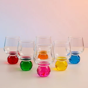 6 Kişilik Cam Renkli Elmas Ayaklı Kahve Yanı Bardağı Bardak 50ML