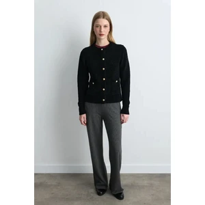 Kadife Dokulu Triko Ceket - Siyah