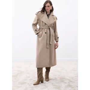 Geniş Yaka Uzun Kaban - Bej