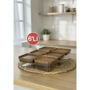 Okyanus Home 6 Adet Ahşap Kapaklı Pratik Erzak Kavanozu Kare No:1 (250 Ml)