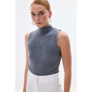 Sıfır Kol Sakallı Triko Bluz - Antrasit