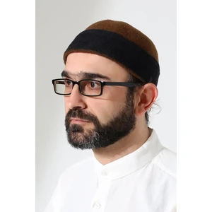 İhvan Online Erkek Iki Renkli Keçe Yün Derviş Takke - Kahverengi Siyah