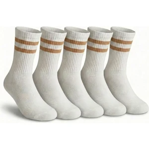 Kadın Beyaz - Latte Çift Çizgili Soket Çorap 5’li Paket
