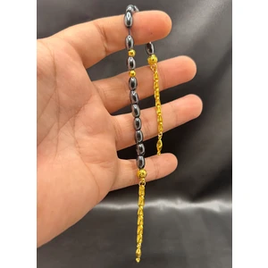 Han Ticarethane Altın Renk Kombinli Doğal Taş Arpa Hematit Zaza Tesbih