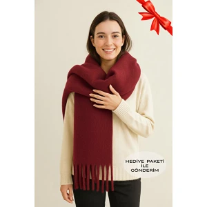 Puffy Bordo Atkı Şal Yumuşak Dokulu Kadın Omuz Şalı  50 x 190 cm