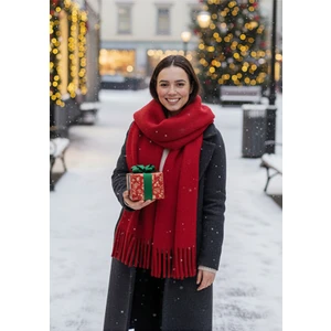 Puffy Kırmızı Atkı Şal Yumuşak Dokulu Kadın Omuz Şalı  50 x 190 cm