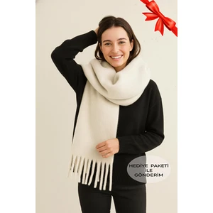 Puffy  Ekru Atkı Şal Yumuşak Dokulu Kadın Omuz Şalı  50 x 190 cm