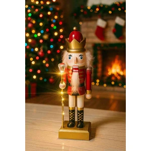 Işıklı Ahşap Fındıkkıran Yılbaşı Biblosu 30 cm – LED Işıklı Kurşun Asker Noel Dekoru