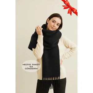 Puffy Siyah Atkı Şal Yumuşak Dokulu Kadın Omuz Şalı  50 x 190 cm