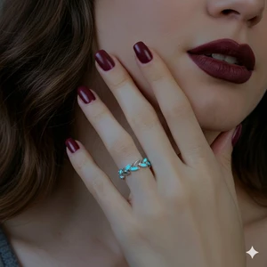 Heugers Karanlıkta Parlayan (Fosforlu) Yaprak Desenli Ayarlanabilir Yüzük