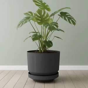 6 Litre Antrasit Dekoratif Lüks Saksı Iç Dış Mekan Tabaklı Plastik Çiçek Saksısı