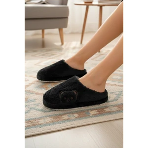 Fluffy Ayıcık Desenli Kadın Ev Terliği Kışlık Yünlü Terlik Ses Yapmayan Içi Yünlü Günlük Rahat Terlik