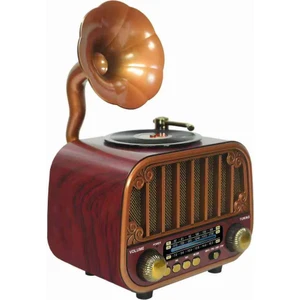 MD-1318BT Nostaljik Gramofon Görünümlü Bluetooth Hoparlör | 3 Bant Radyo | USB Kart Aux | Type-C