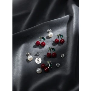 Kırmızı Kirazlı Silver Set Küpe