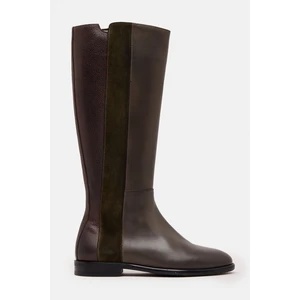 Rujo Süet Şerit Detaylı Hakiki Deri Yeşil Kadın Çizme