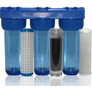 10 Inç 3 Aşama Daire Bina Sayaç Girişi Su Arıtma Cihazı Yıkanabilir-Gac Karbon-Blok Karbon Filtreli