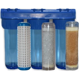 10 Inç 3 Aşama Daire Bina Sayaç Girişi Su Arıtma Cihazı Yıkanabilir-Reçine-Silifoz Filtreli