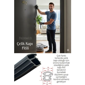 Çelik Kapı Fitili 6 Metre Siyah Renk. Ses, Toz ve Isı Yalıtımı Sağlar. Kapı Contası, Çelik Kapı Lastiği