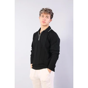 3005 Yaka Fermaurlı Çizgili Gömlek Yaka Kazak