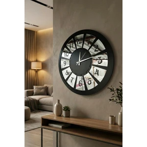 AA Shop Siyah Renk Pleksi Sayılı Hediyelik Ahşap Dekoratif Farklı Desenli Ev Hediyelik Duvar Saati 50CM