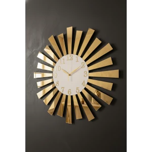 AA Shop Yuvarlak Ahşap Duvar Saati Beyaz Gold Aynalı Pleksi Piyano Tasarım Sessiz Mekanizmalı Dekoratif
