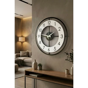 AA Shop Ahşap Siyah Beyaz Renk Desenli Hediyelik Sessiz Duvar Saati 50CM