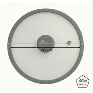 5Gen Tasarım Gri Silikon Çerçeveli ve Kulplu Modern Cam Tencere Kapağı – Cam Çapı: 18-20-24-26-28 Cm, Yer Kaplamayan Düz (Flat) Tasarım