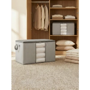 2 Adet Büyük Boy Pencereli Çizgi Desen Baskılı Antrasit Yastık Yorgan Düzenleyici Hurç Seti 75x40x40 cm